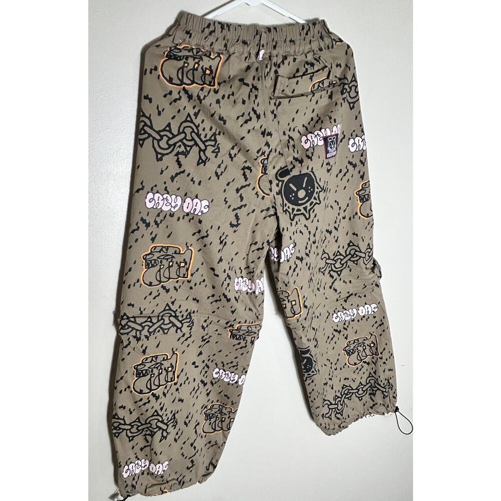 Lazy Oaf Graphic Cargo Pants Tan Cartoon Print Streetwear Size S
